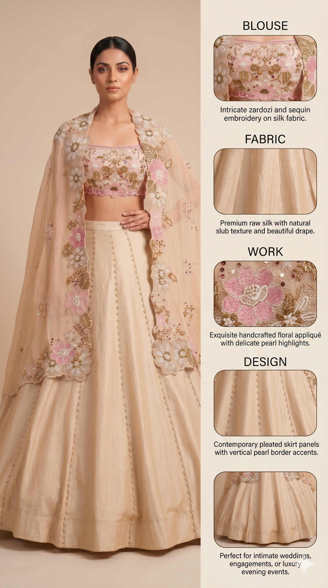 Blush Ivory Floral Embroidered Designer Lehenga Set
