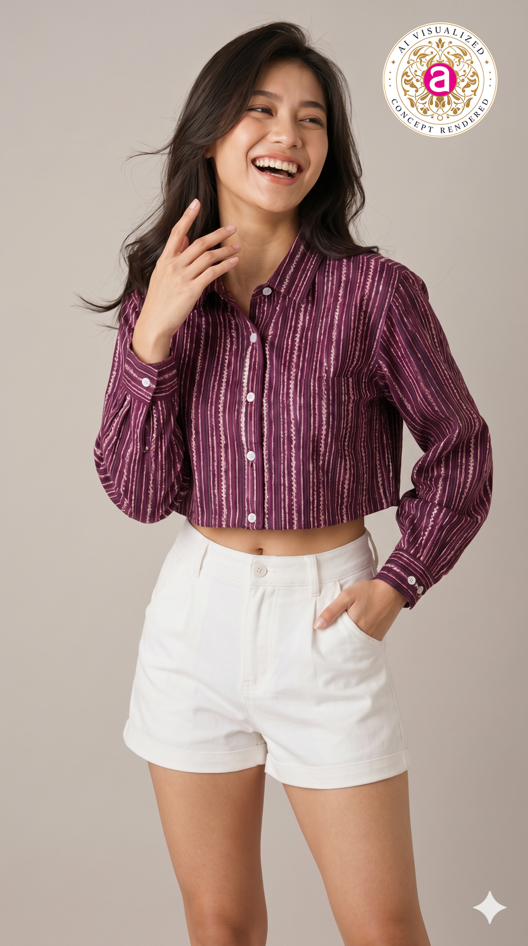Wine Purple Striped Crop Shirt Top