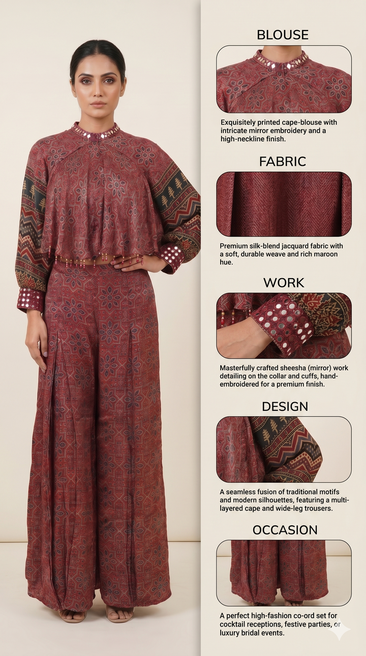 Rust Red Heritage Printed Co-Ord Palazzo Set