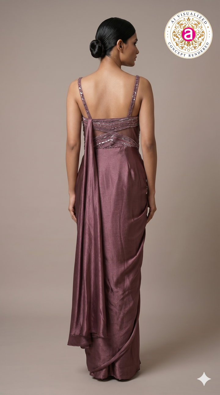 Dusty Mauve Embellished Indo-Western Drape Gown