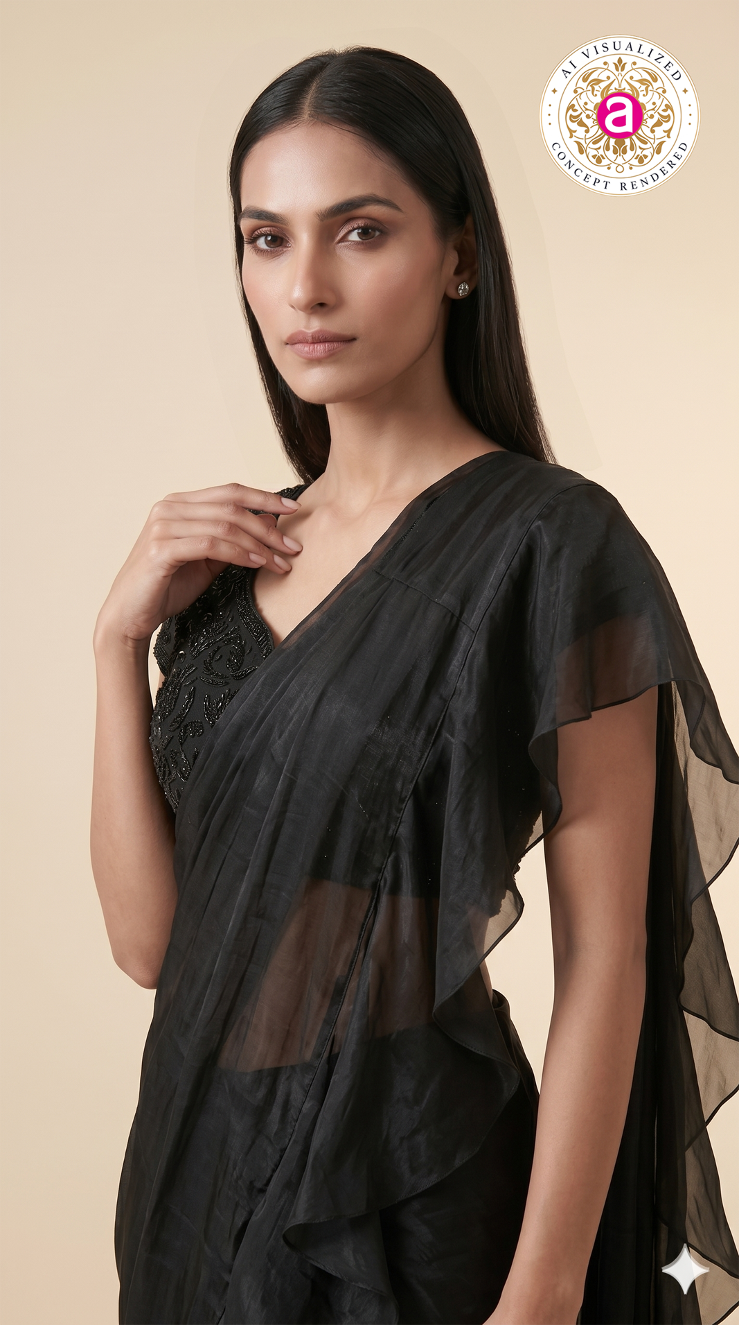 Elegant Black Ruffle Saree with Embellished Blouse