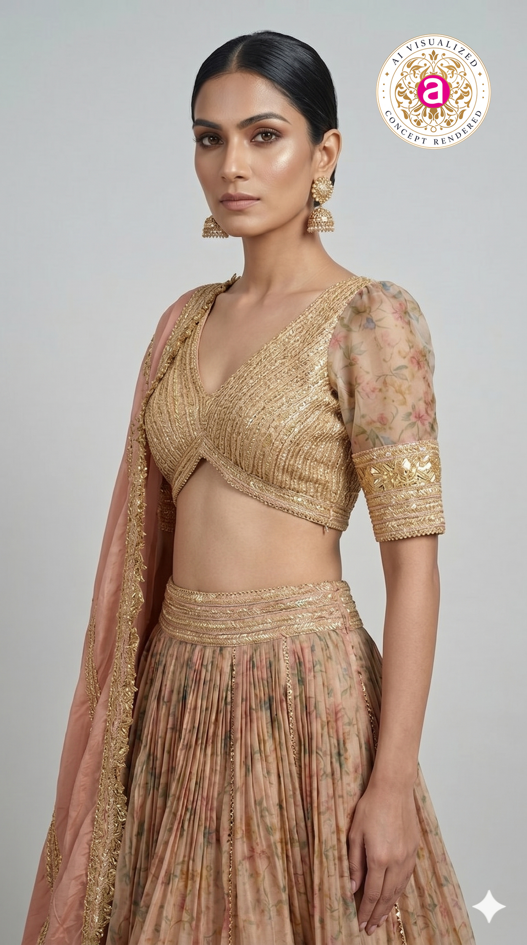 Blush Peach Floral Designer Lehenga Choli with Embellished Blouse & Soft Organza Dupatta