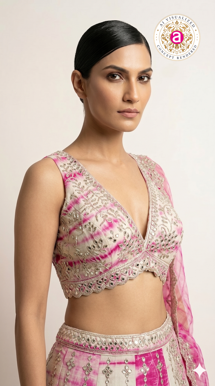 Pink Tie-Dye Designer Lehenga Choli with Mirror Work & Embroidered Dupatta