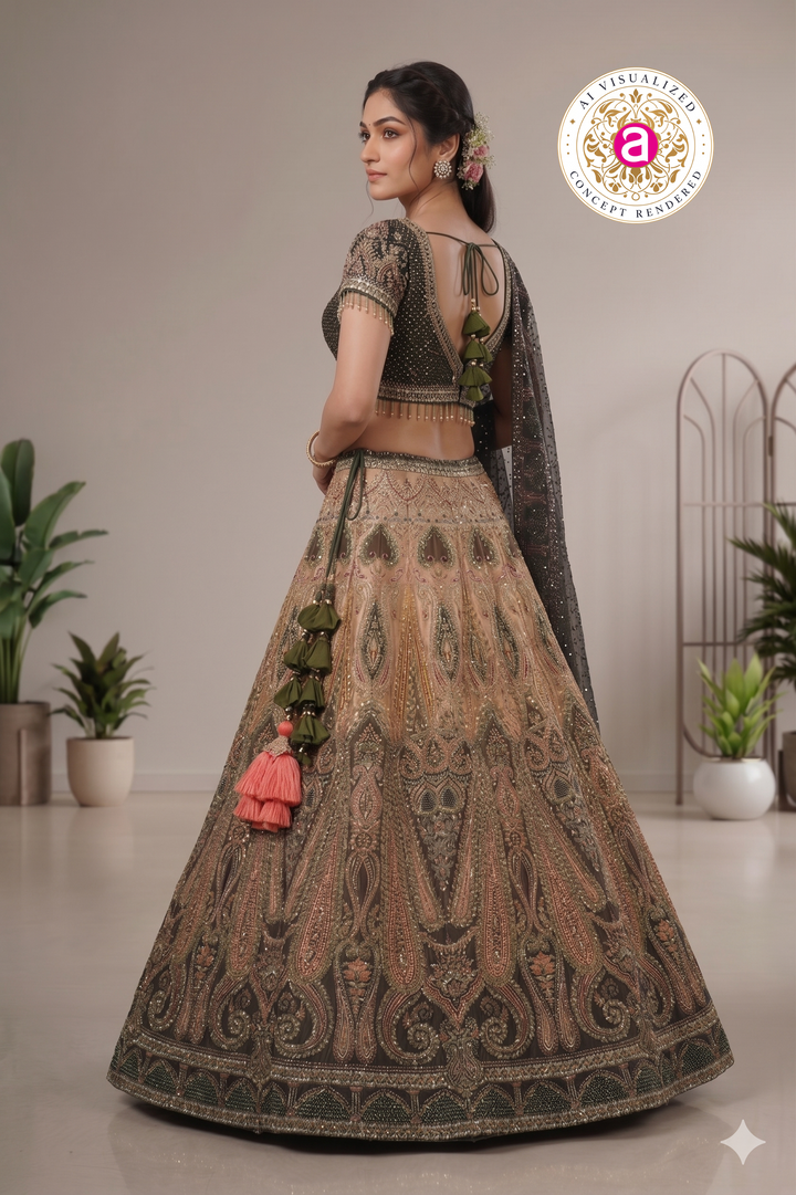 Black & Gold Designer Lehenga Set with Embellished Blouse and Dupatta