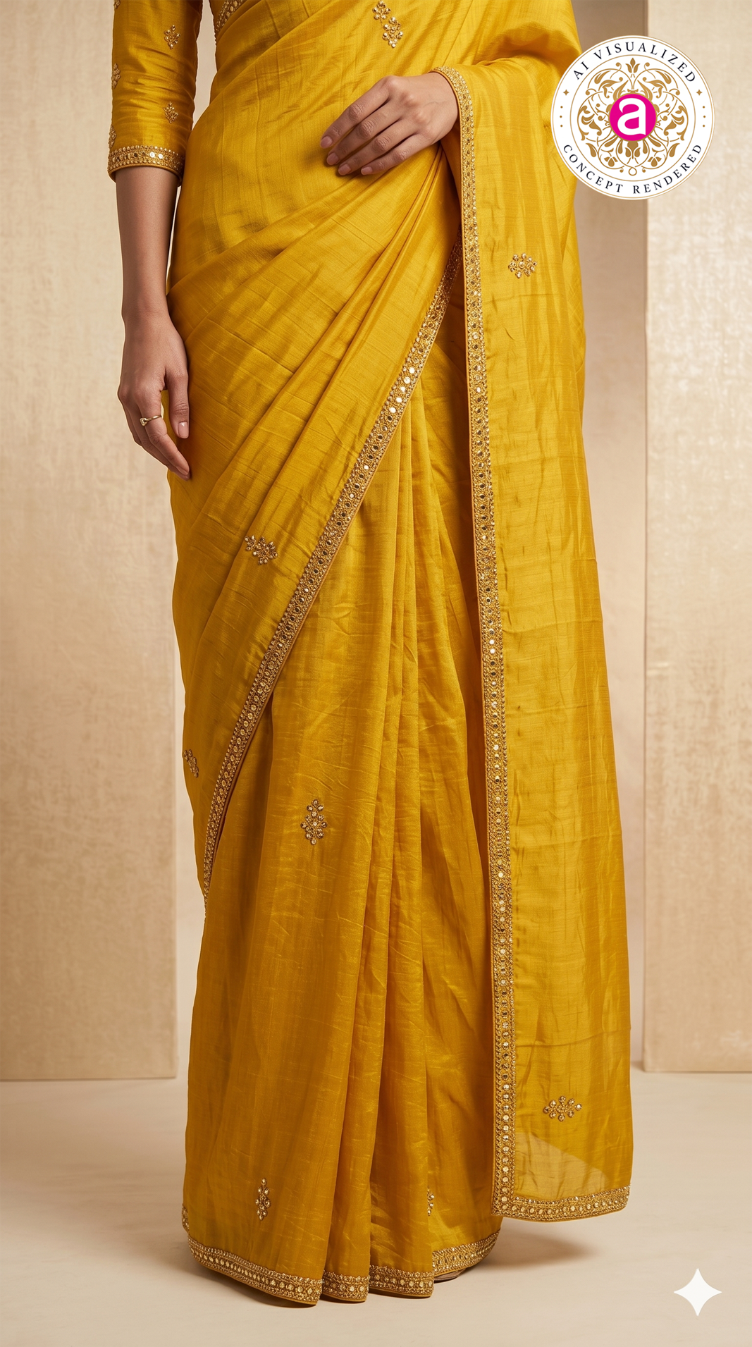 Mustard Yellow Mirror Work Designer Saree with Embellished Blouse