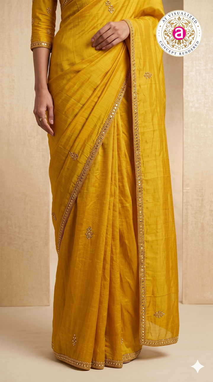 Mustard Yellow Mirror Work Designer Saree with Embellished Blouse