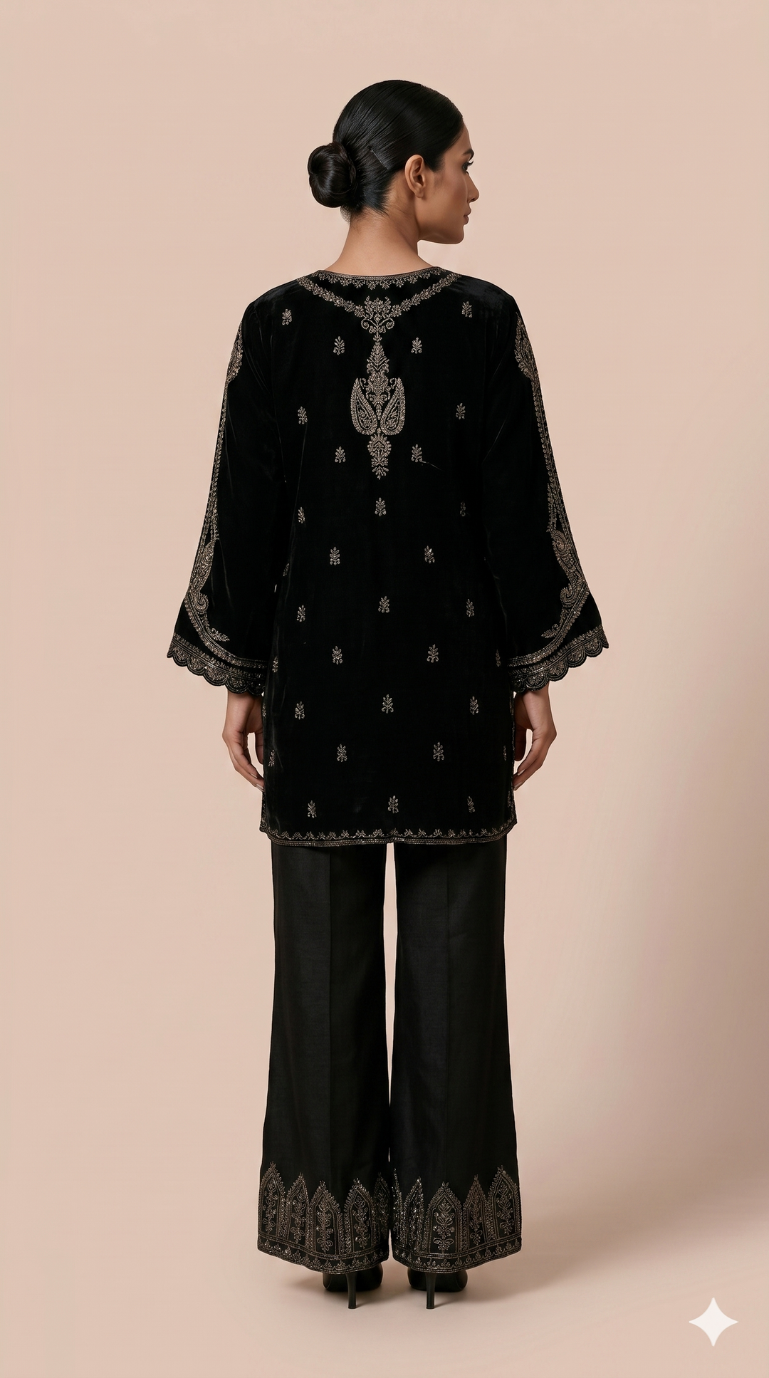 Midnight Black Embroidered Co-Ord Set with Jacket