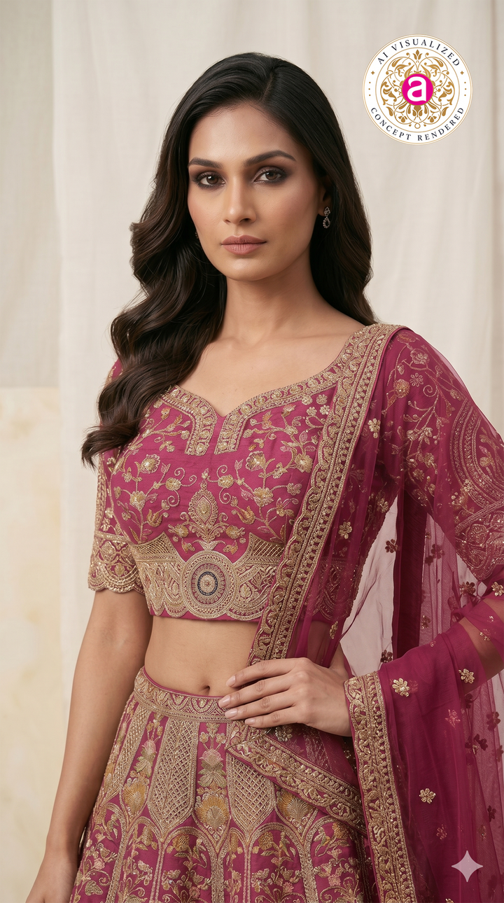 Royal Fuchsia Pink Bridal Lehenga Set with Peacock Motifs & Heritage Zari Embroidery