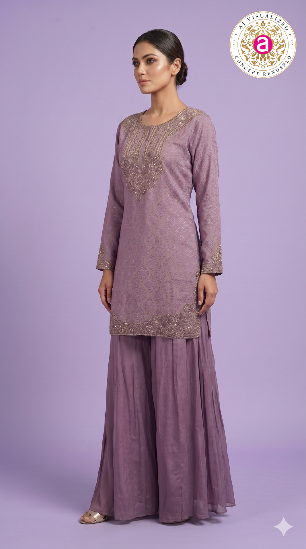 Lavender Designer Kurta Sharara Set with Embroidered Detailing