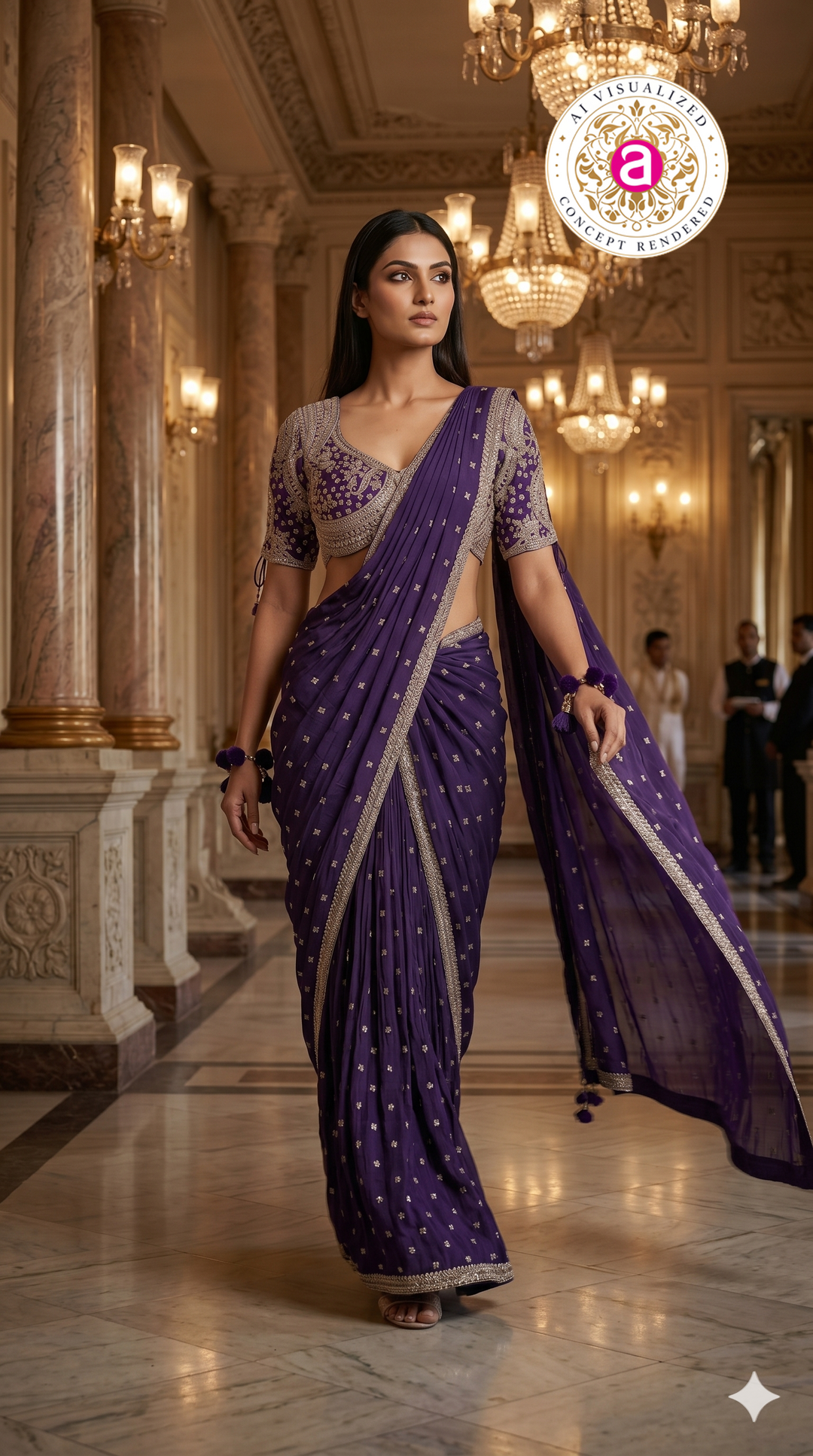 Royal Purple Designer Saree with Embroidered Blouse & Tassel Detailing