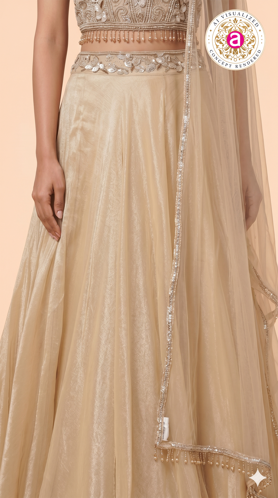 Champagne Gold Embellished Lehenga Set with Sheer Net Dupatta
