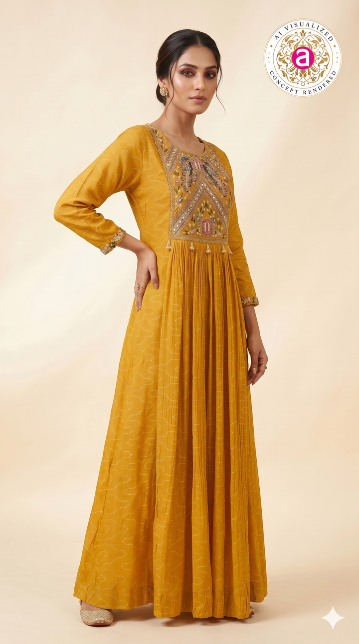 Mustard Yellow Embroidered Anarkali Gown