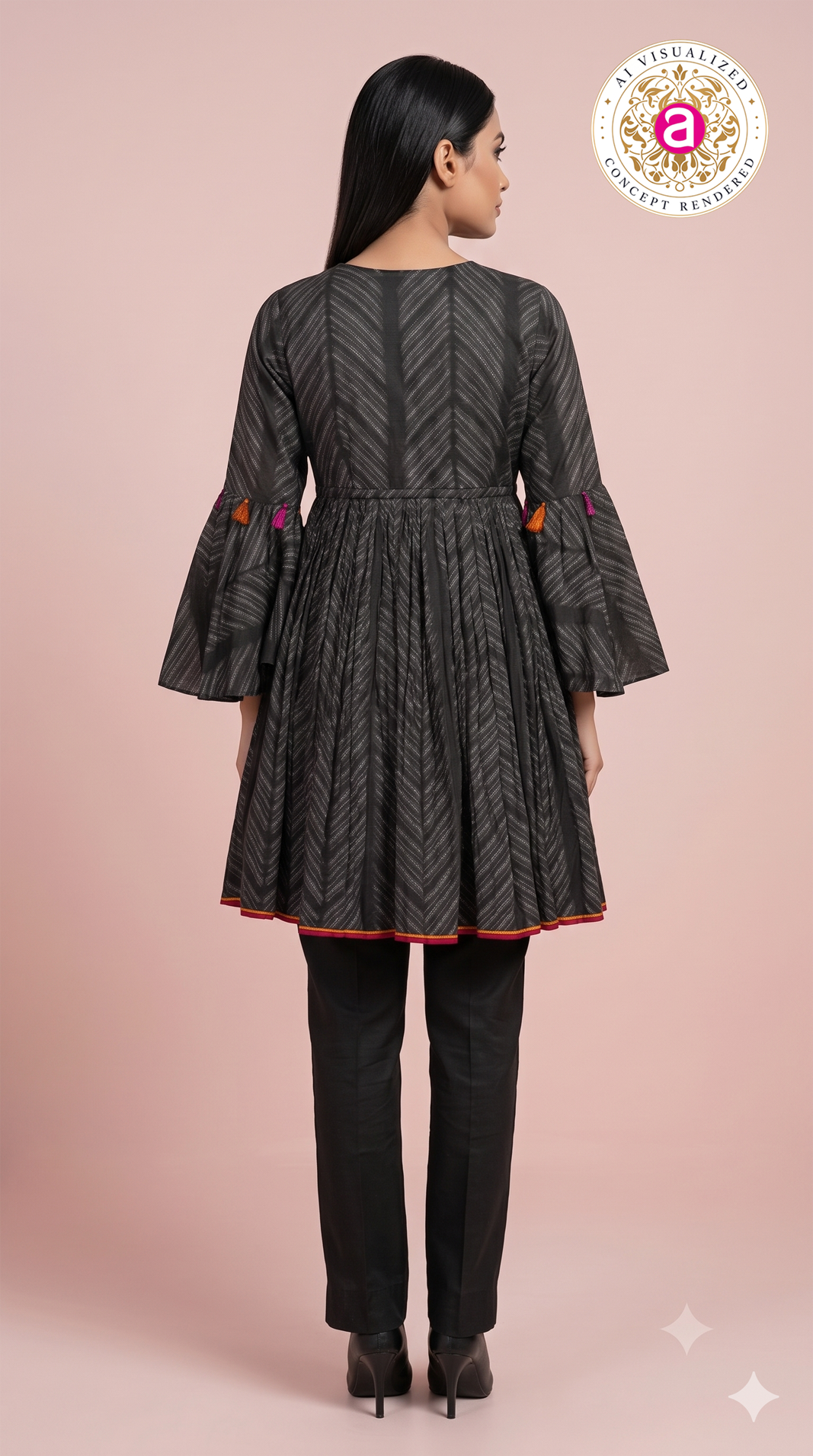 Charcoal Black Printed Peplum Kurti Set