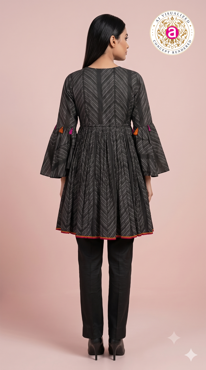 Charcoal Black Printed Peplum Kurti Set
