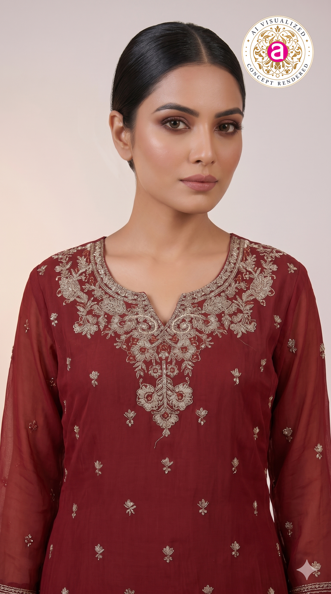 Wine Red Embroidered Kurta Sharara Set with Dupatta