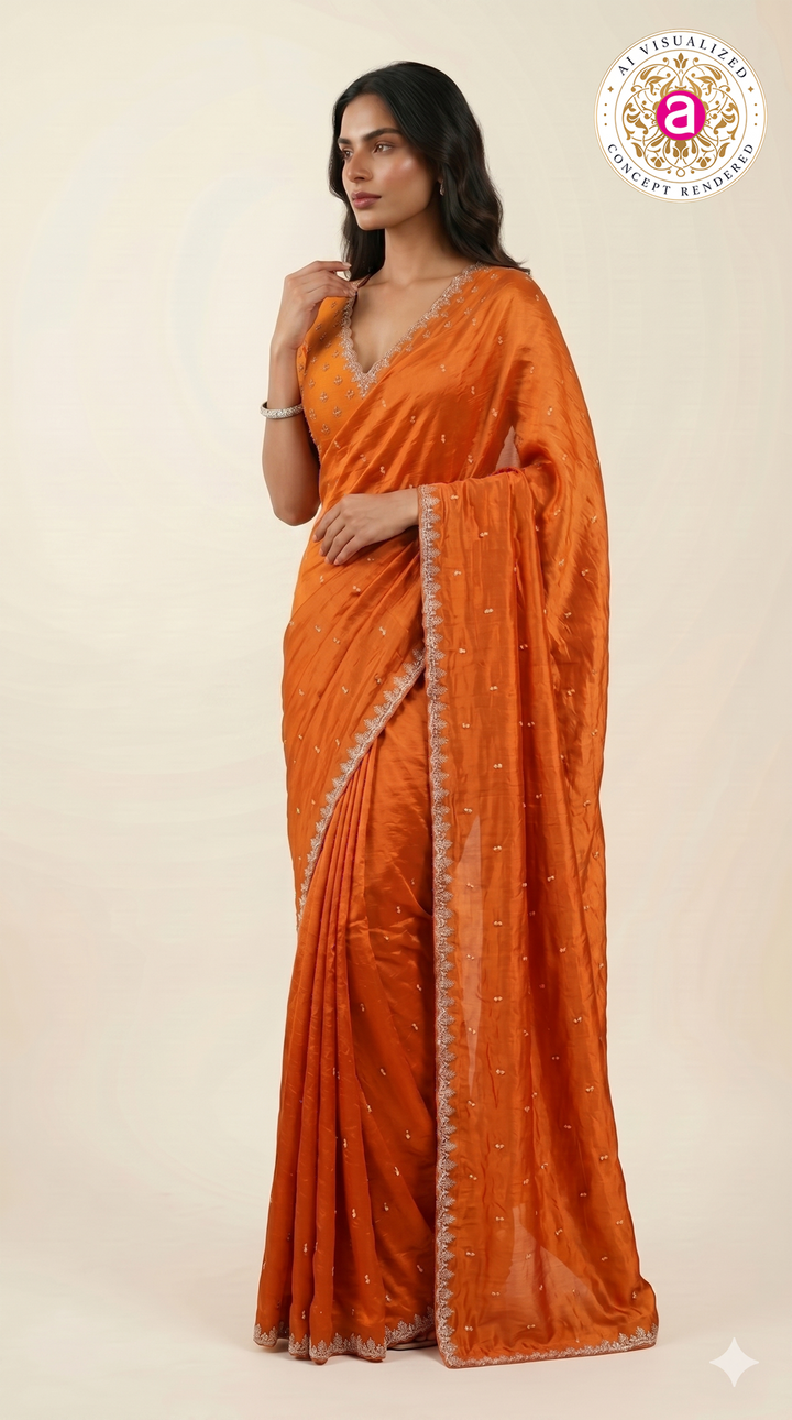 Orange Handwork Border Saree with Designer Blouse