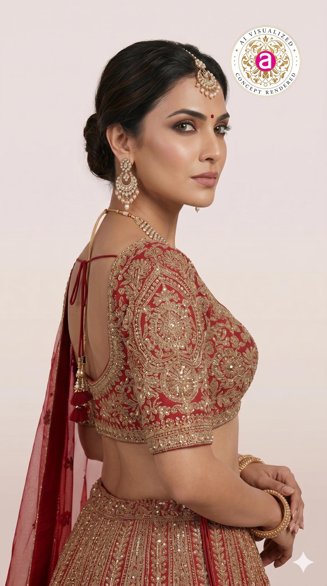 Bridal Red Zari Embroidered Lehenga Choli with Heritage Motifs & Dupatta