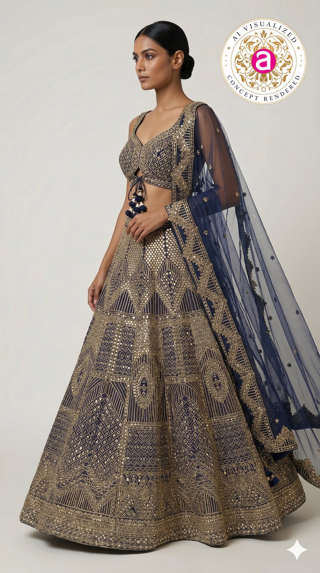 Royal Navy Blue Heavy Embroidered Designer Lehenga Choli with Net Dupatta