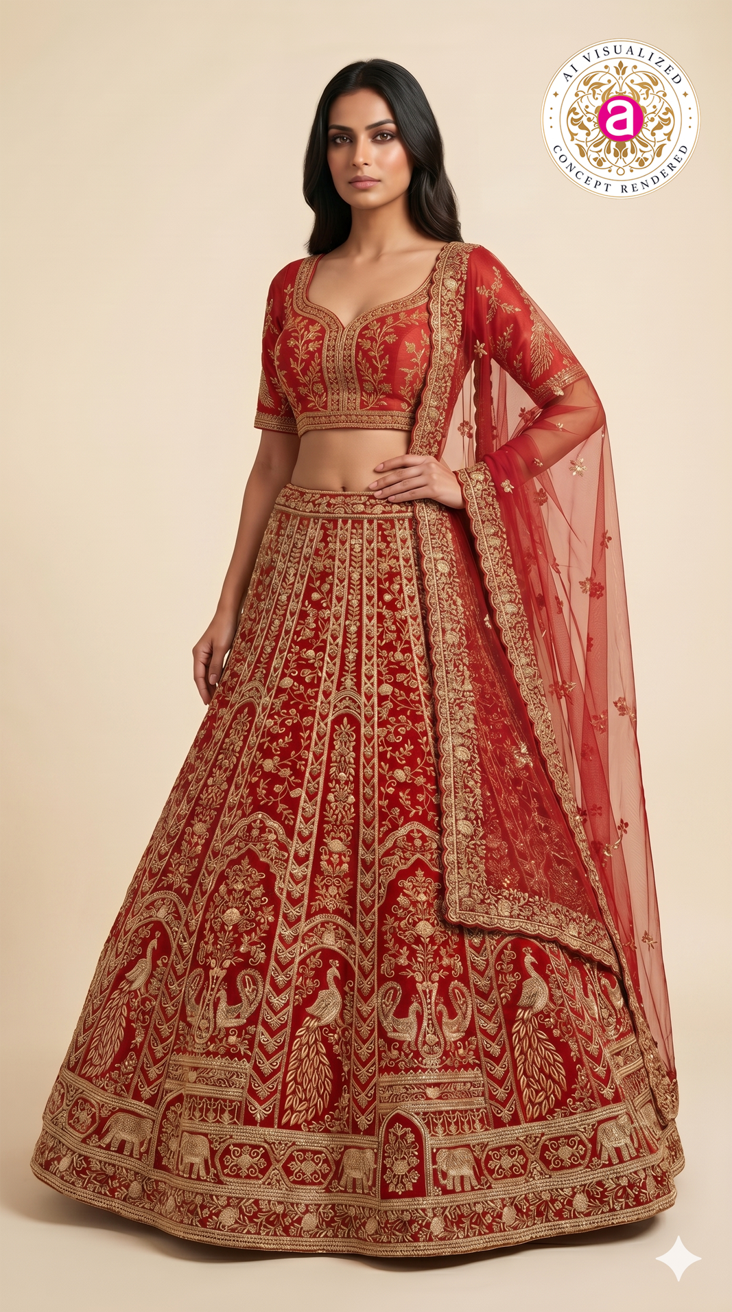 Royal Bridal Red Designer Lehenga Set with Heavy Zari Embroidery & Net Dupatta