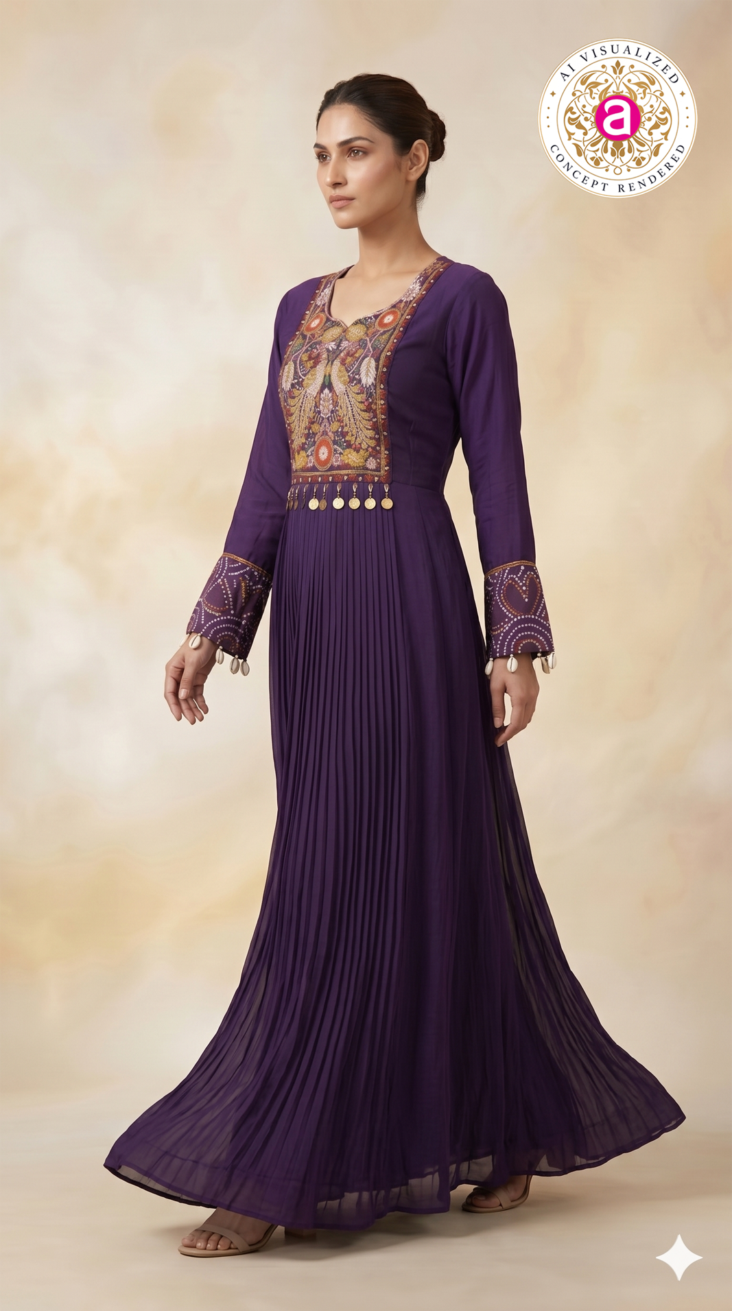 Royal Purple Embroidered Pleated Anarkali Gown