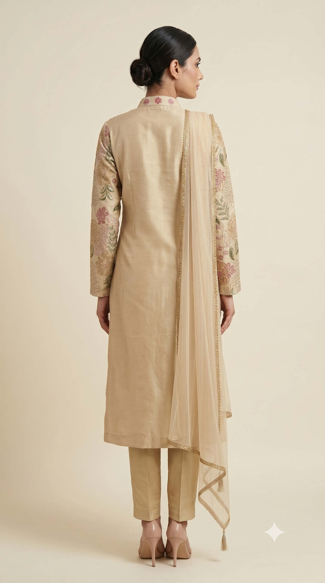 Blush Ivory Floral Embroidered Straight Suit SetBlush Ivory Floral Embroidered Straight Suit Set