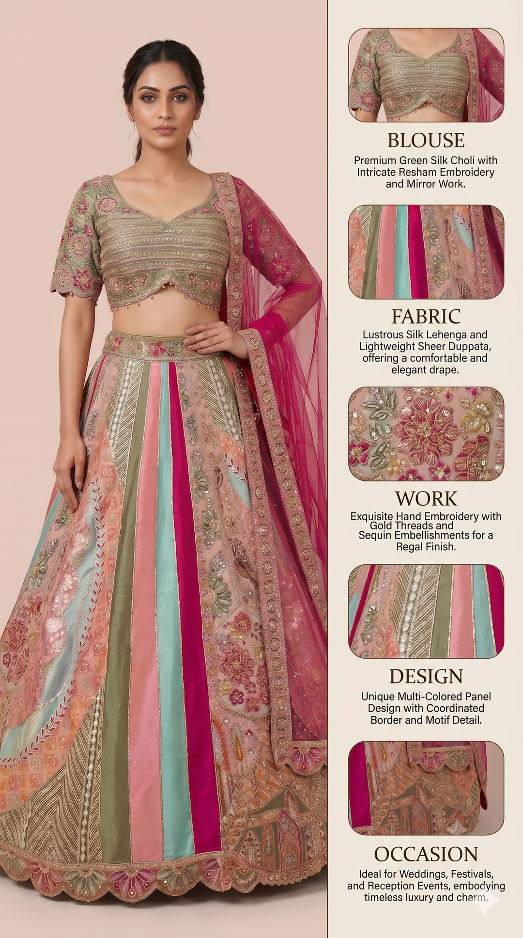 Pastel Heritage Panel Embroidered Designer Lehenga Set