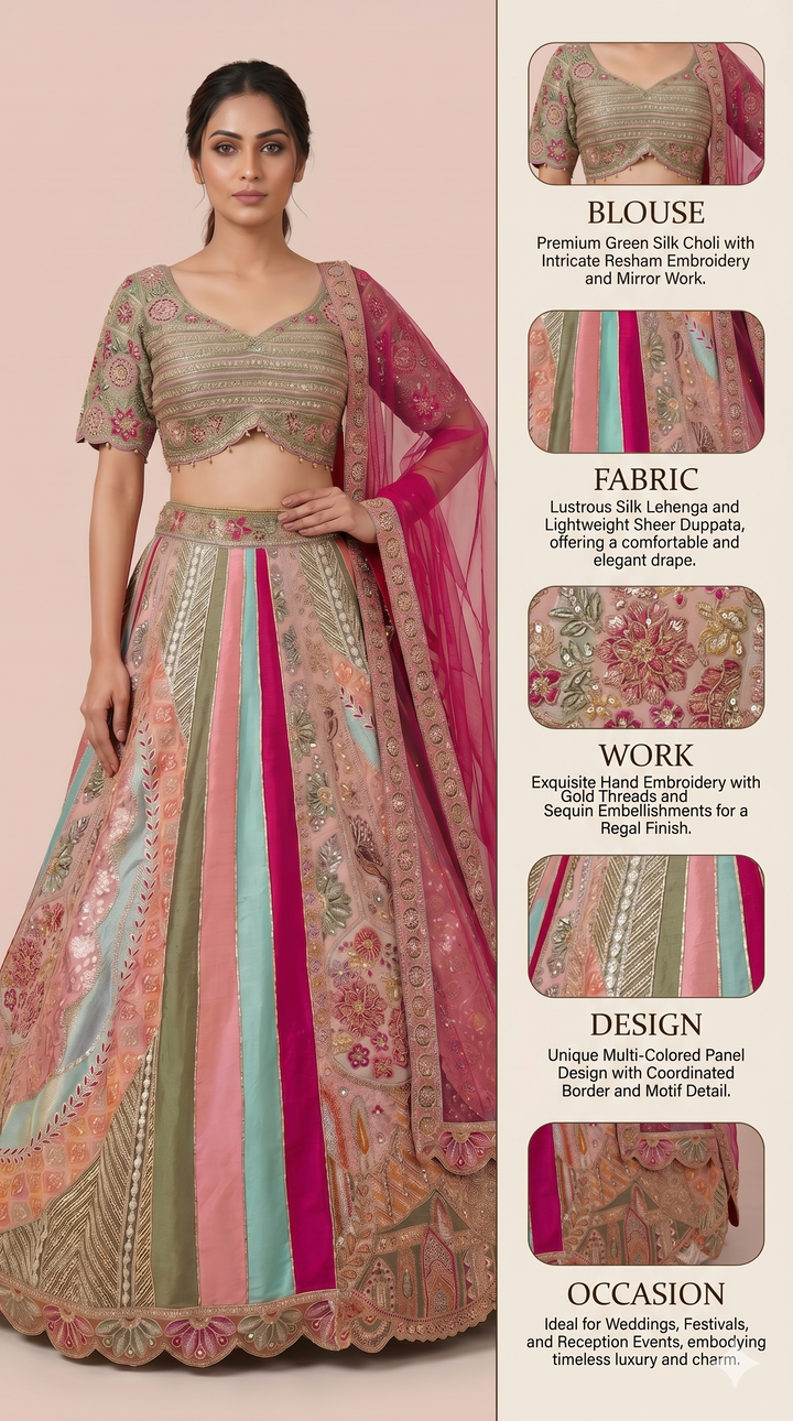 Pastel Heritage Panel Embroidered Designer Lehenga Set