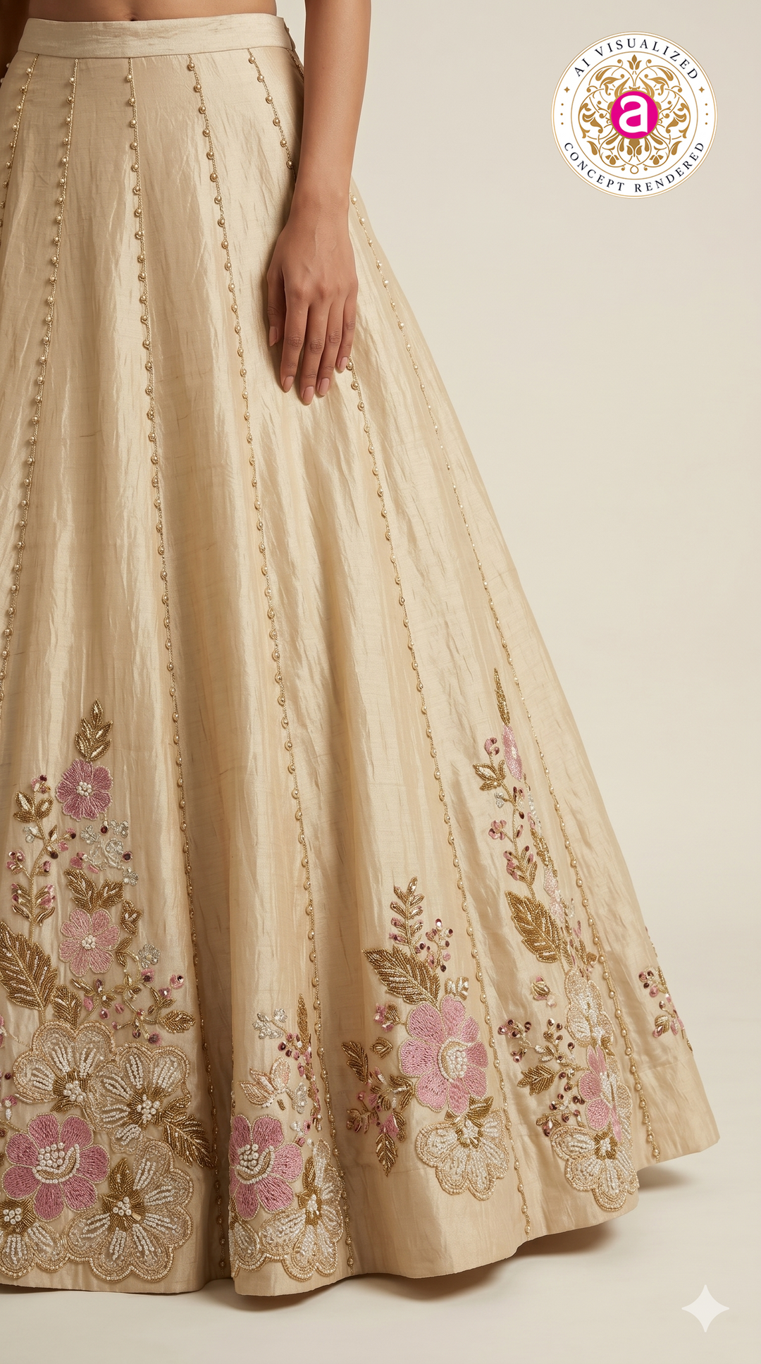 Ivory Floral Embroidered Lehenga Set with Statement Dupatta