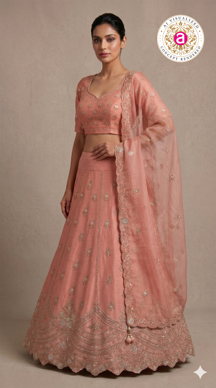 Blush Pink Embroidered Designer Lehenga Set with Organza Dupatta
