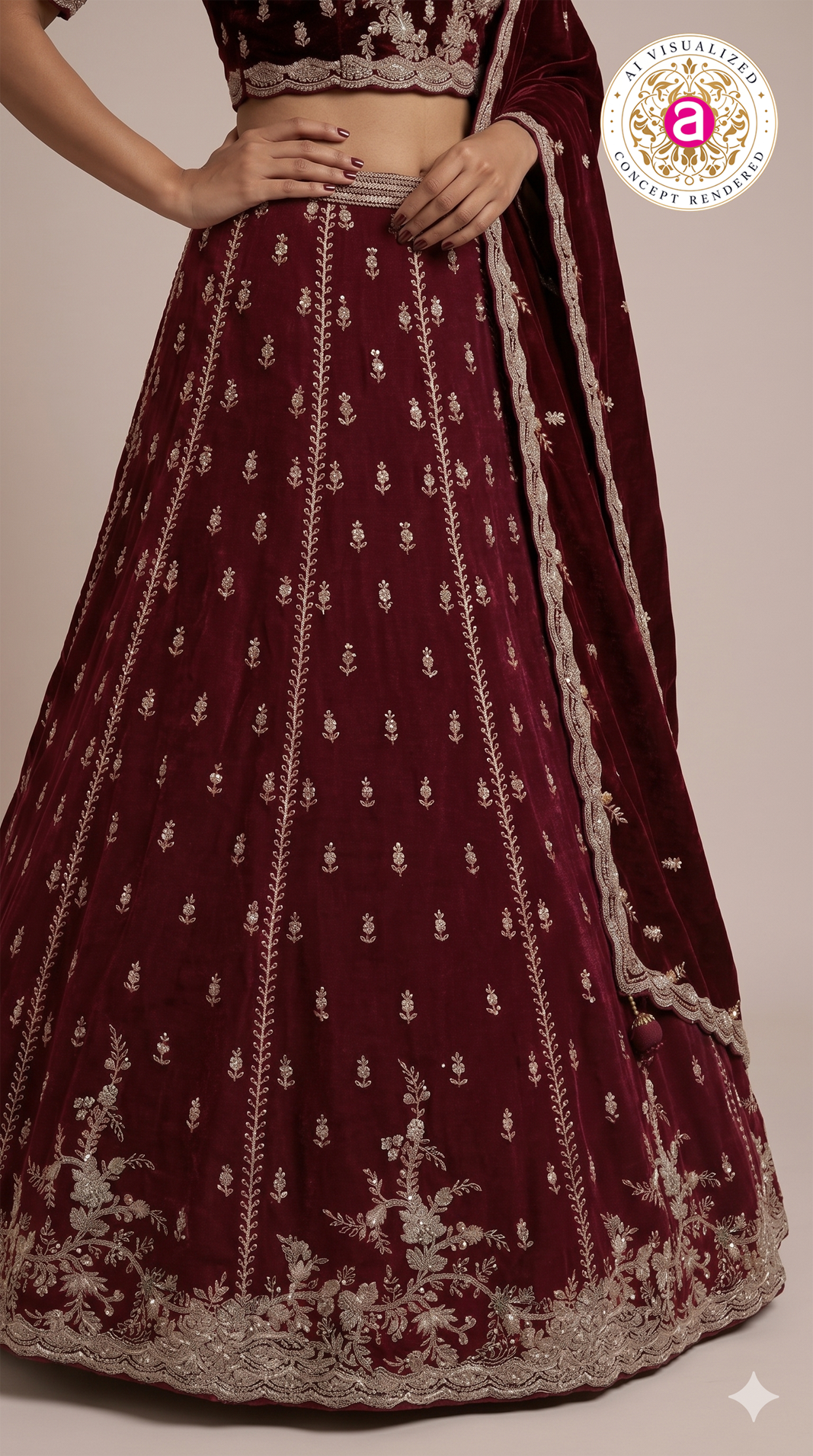 Wine Maroon Designer Embroidered Lehenga Set with Matching Dupatta