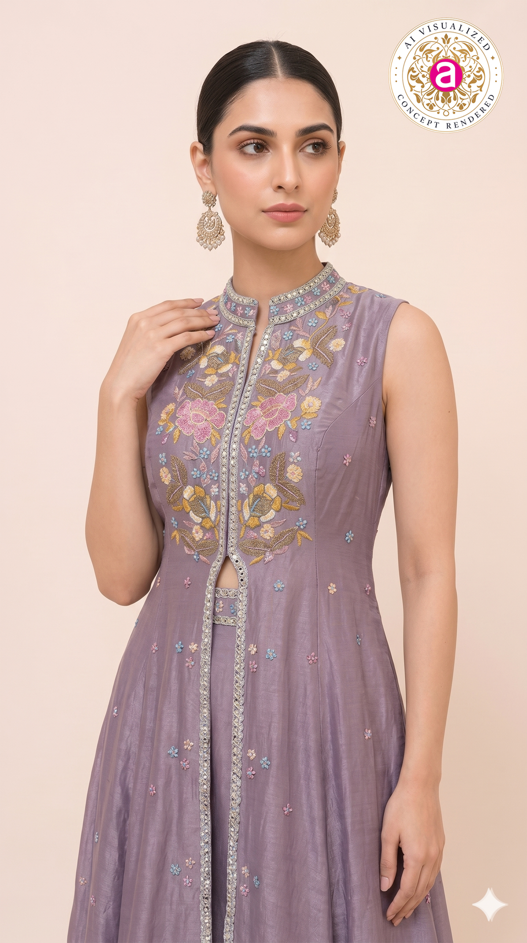 Lavender Embroidered Skirt Set with Jacket Style Anarkali