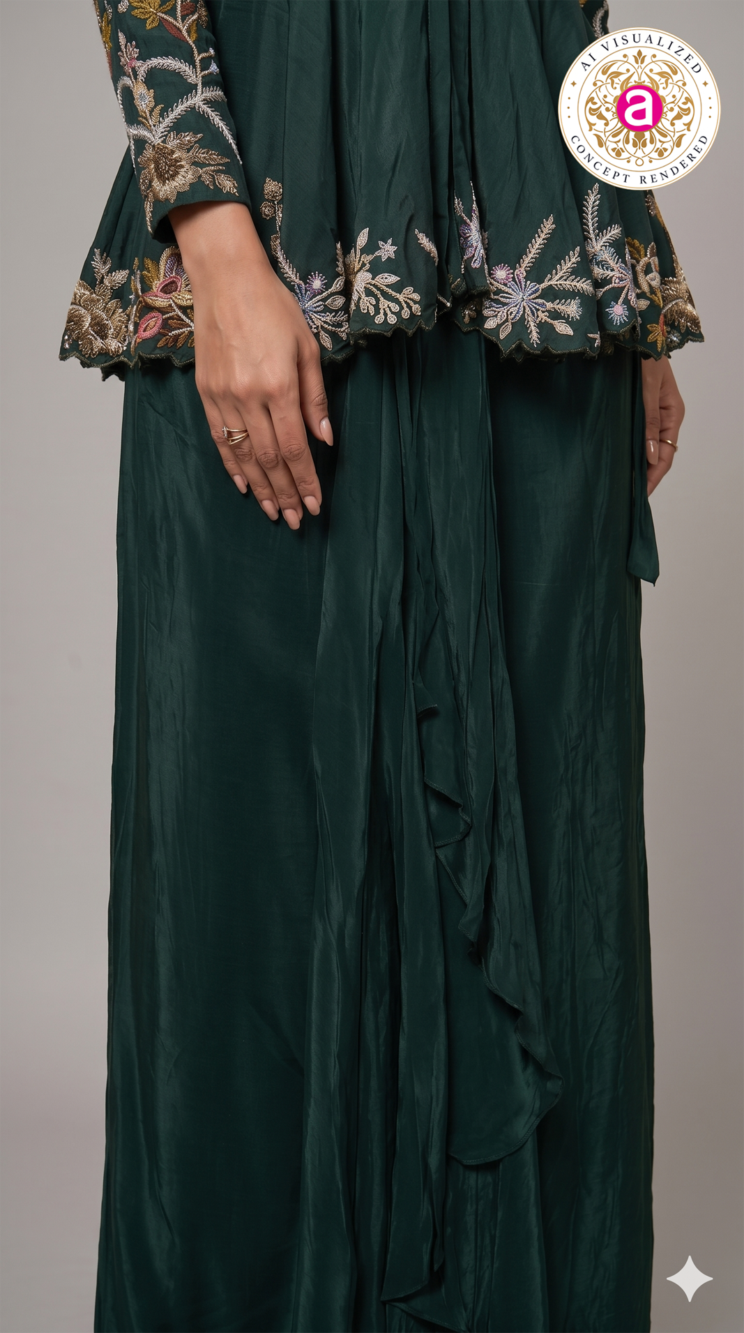 Emerald Green Embroidered Indo-Western Co-Ord Set with Peplum Jacket
