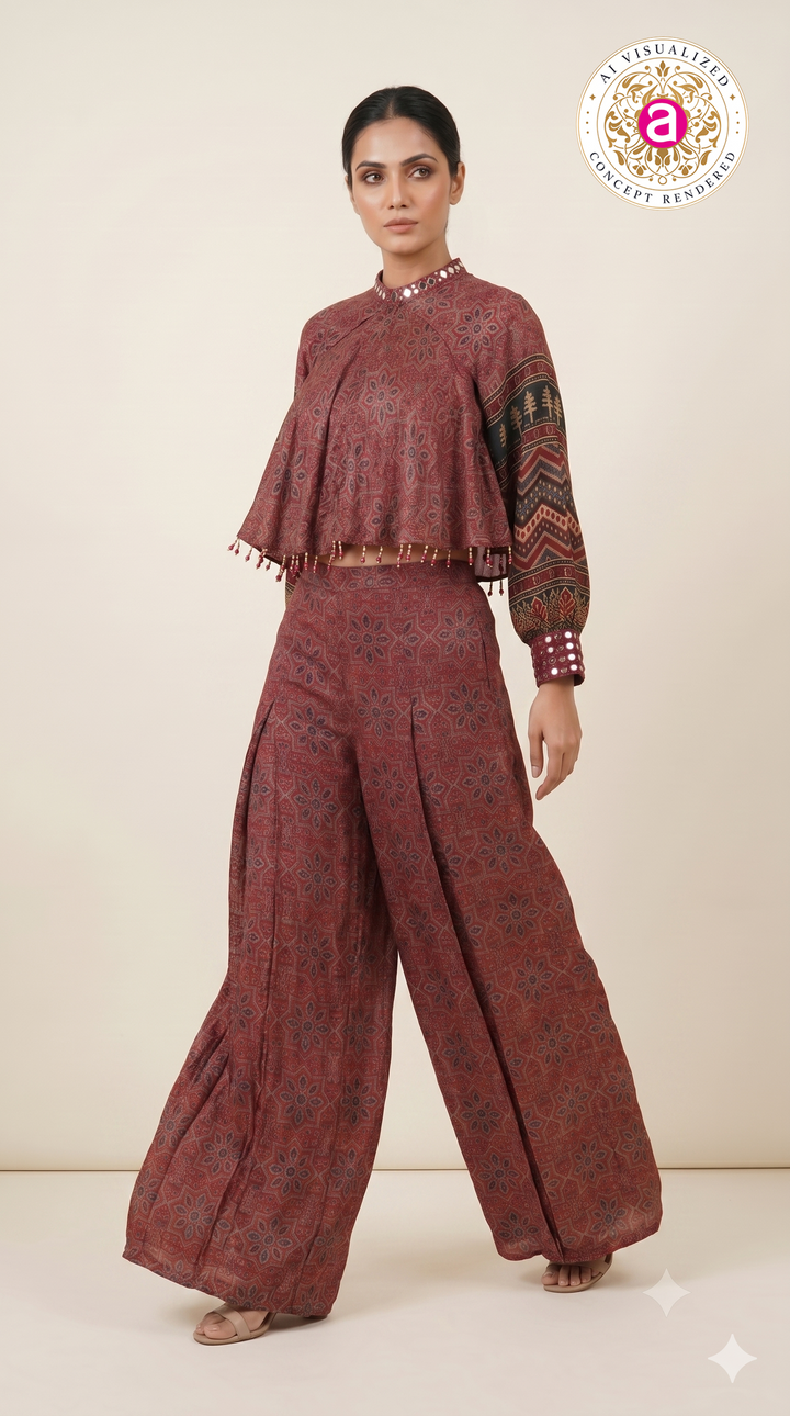 Rust Red Heritage Printed Co-Ord Palazzo Set