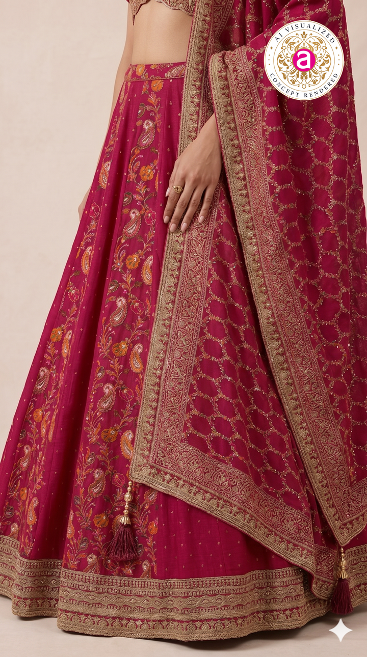 Rani Pink Embroidered Lehenga Set with Halter Neck Designer Blouse & Dupatta