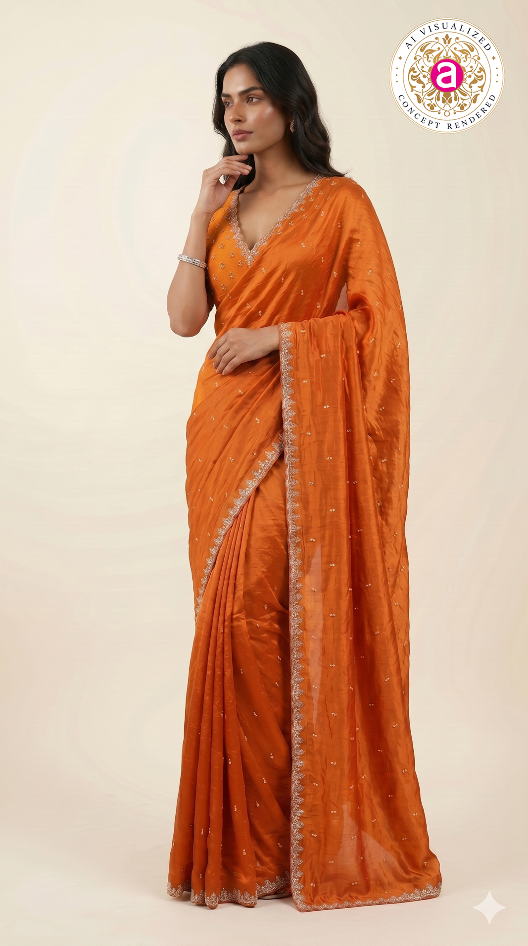 Orange Handwork Border Saree with Designer Blouse