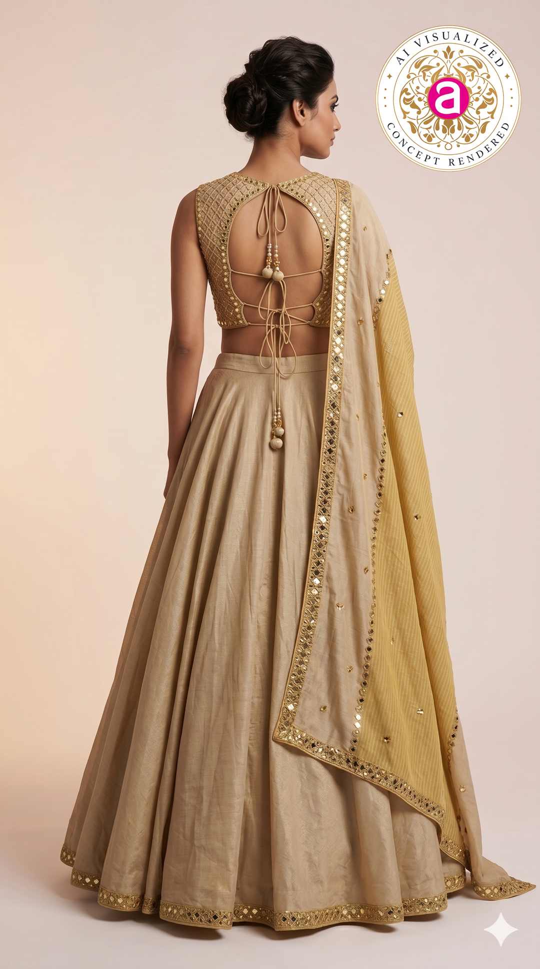 Elegant Beige & Gold Minimal Designer Lehenga Choli with Embellished Blouse & Dupatta