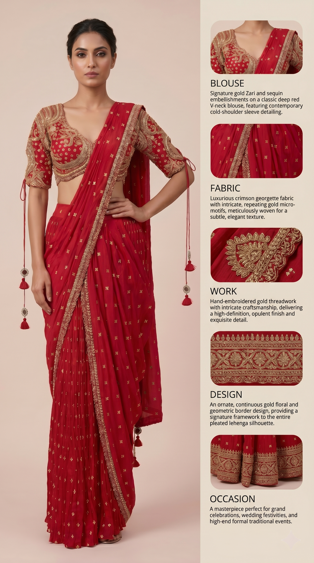 Radiant Red Ready-to-Wear Embroidered Saree with Designer Blouse