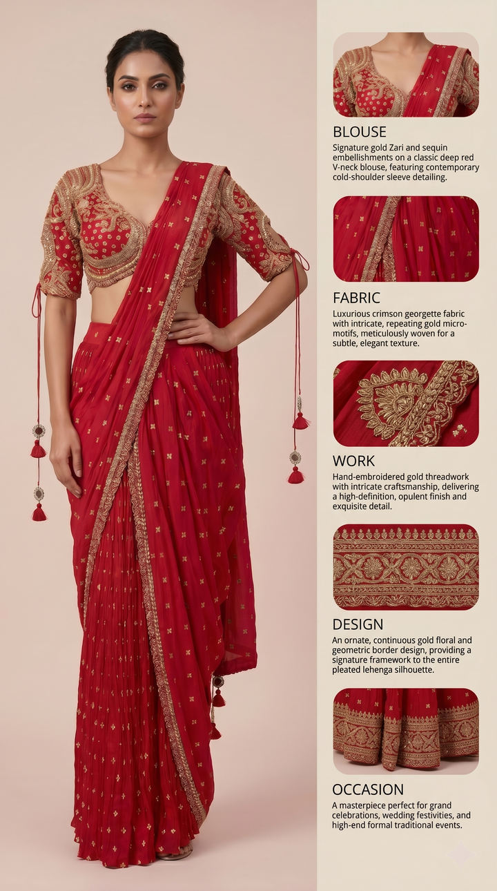 Radiant Red Ready-to-Wear Embroidered Saree with Designer Blouse
