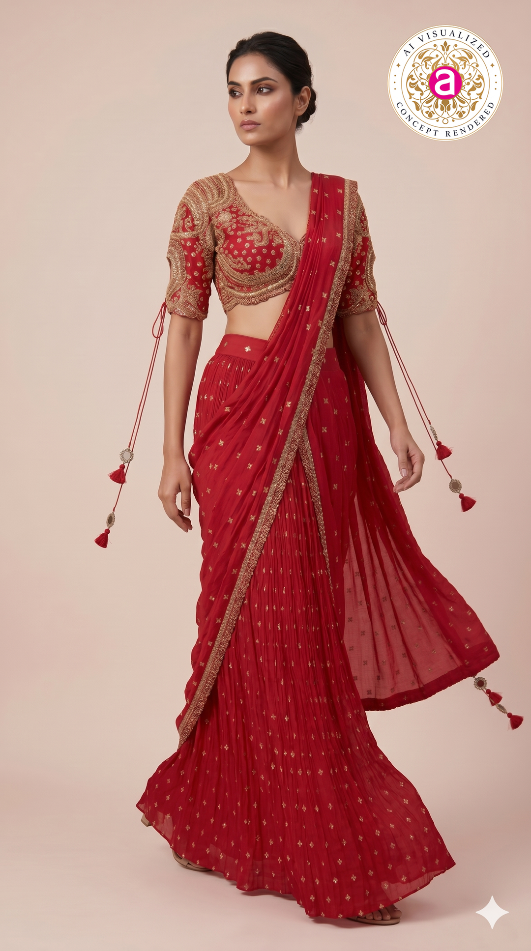 Radiant Red Ready-to-Wear Embroidered Saree with Designer Blouse