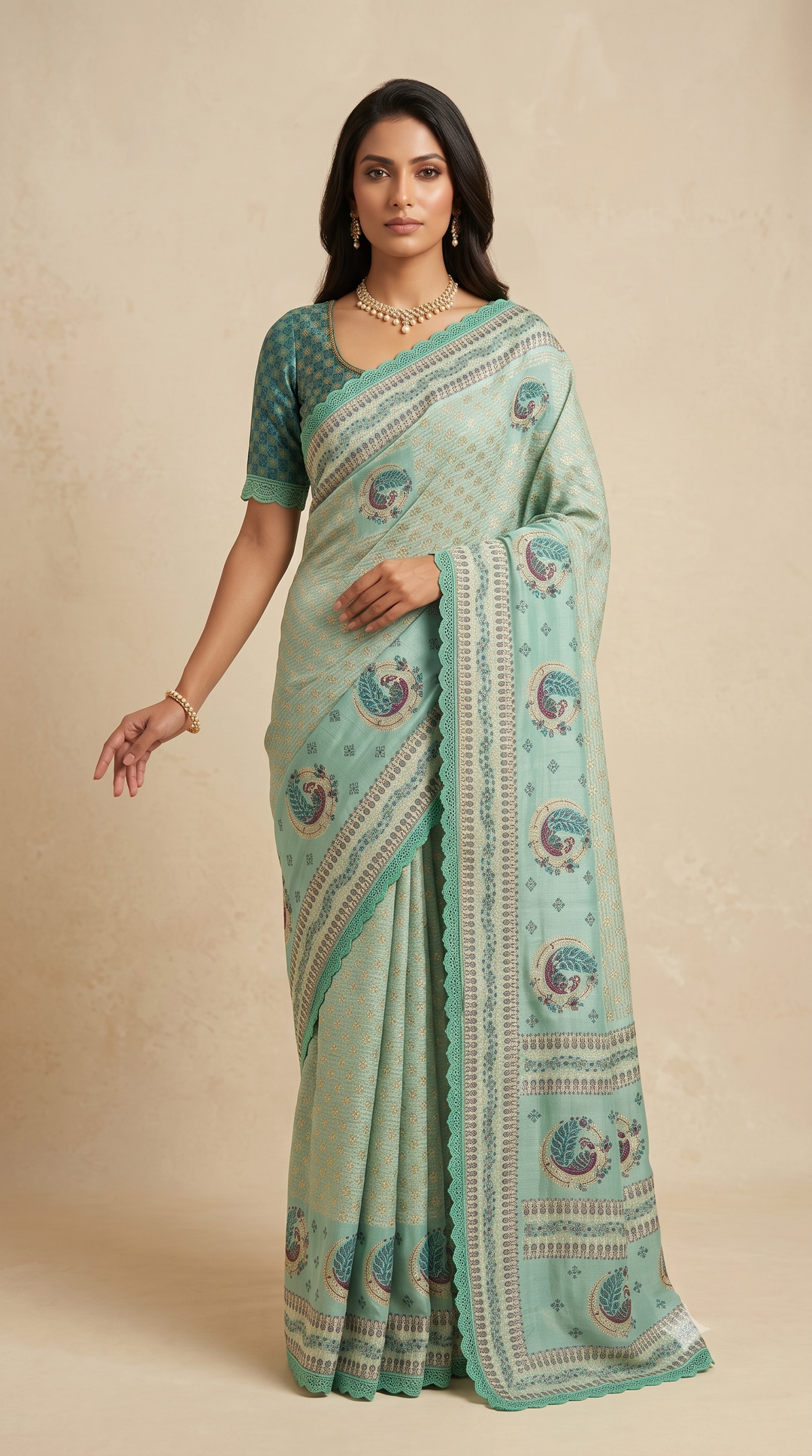 Silk Saree with Paisley Heritage Print & Designer Border