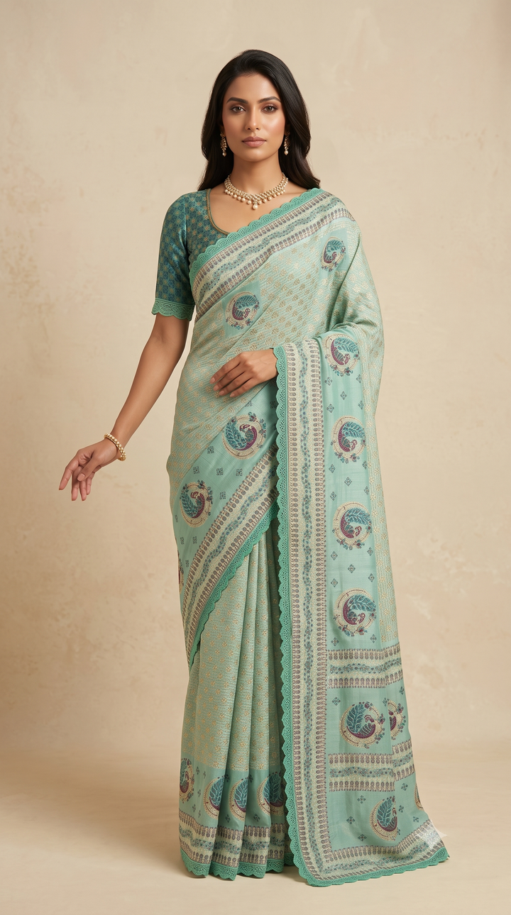 Silk Saree with Paisley Heritage Print & Designer Border