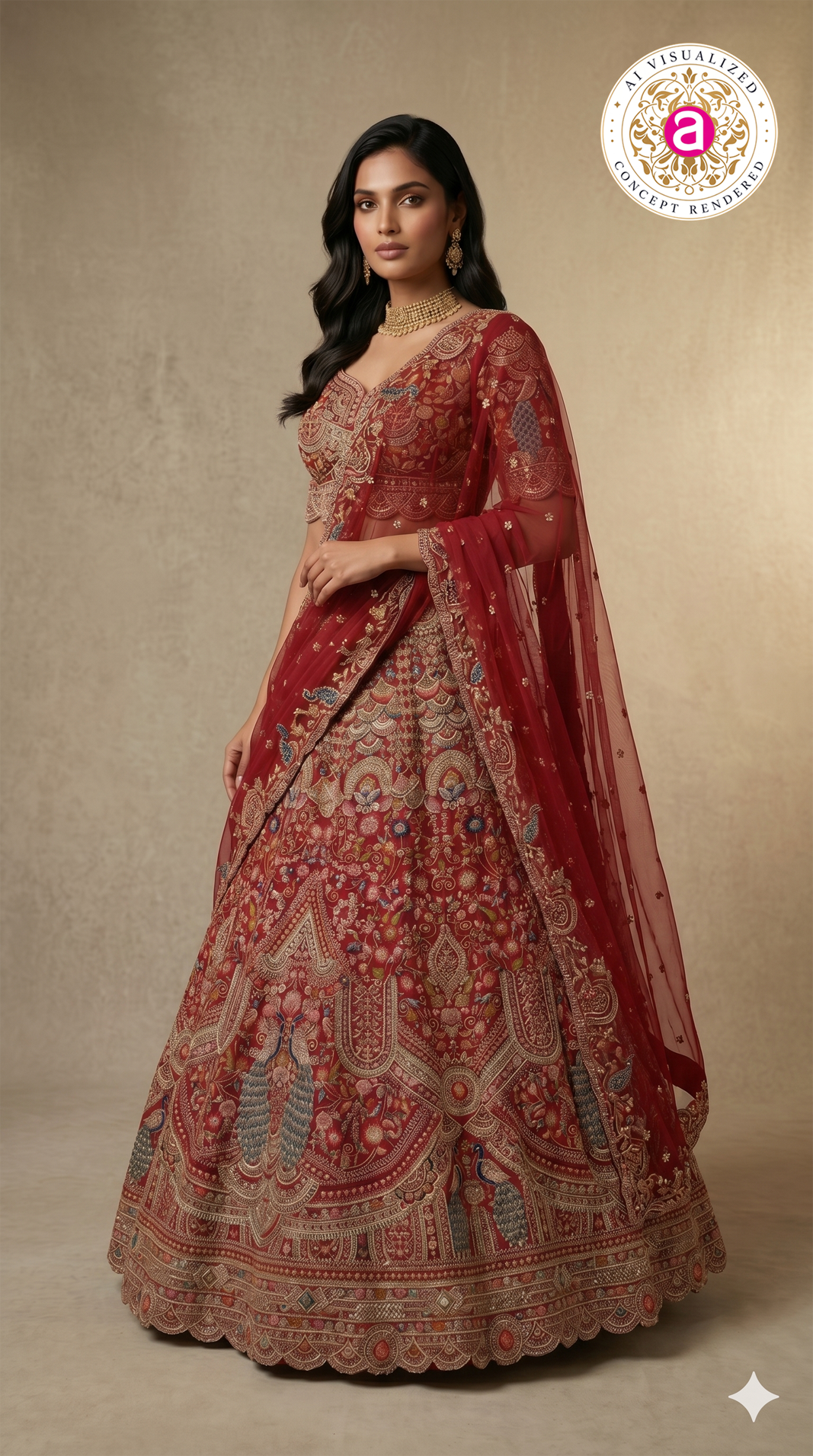 Royal Ruby Red Bridal Lehenga Set with Peacock Motifs & Heritage Zardozi Embroidery