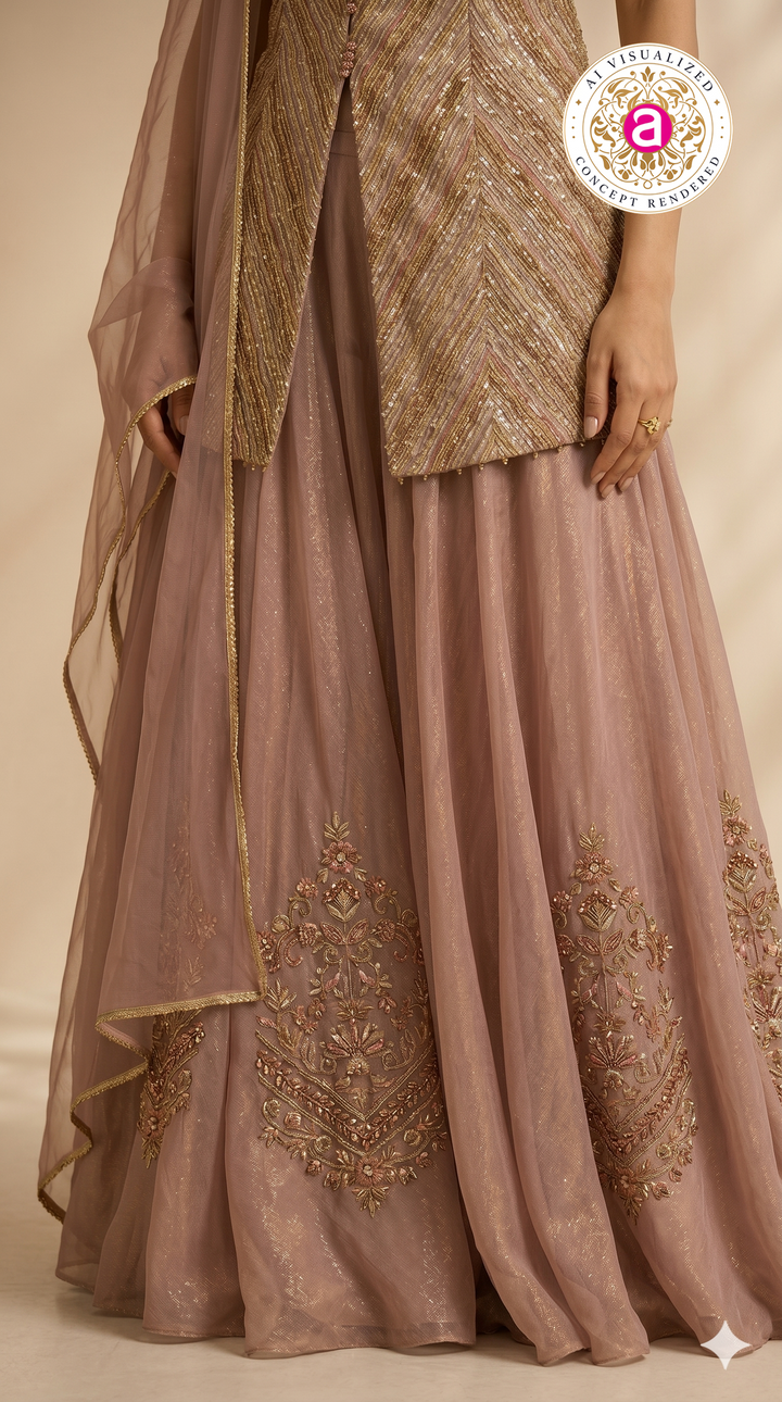 Dusty Rose Embellished Sharara Set with Embroidered Jacket