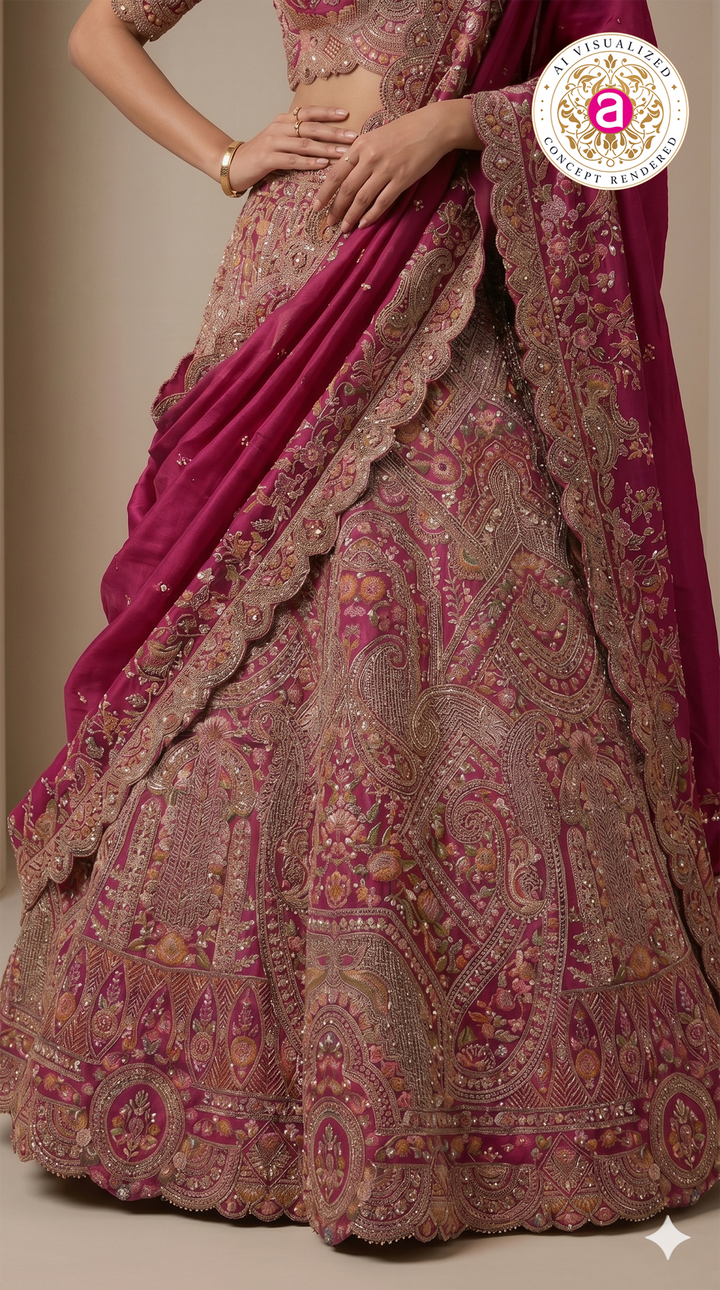 Royal Magenta Bridal Lehenga Set with Heritage Zardozi Embroidery & Regal Motifs