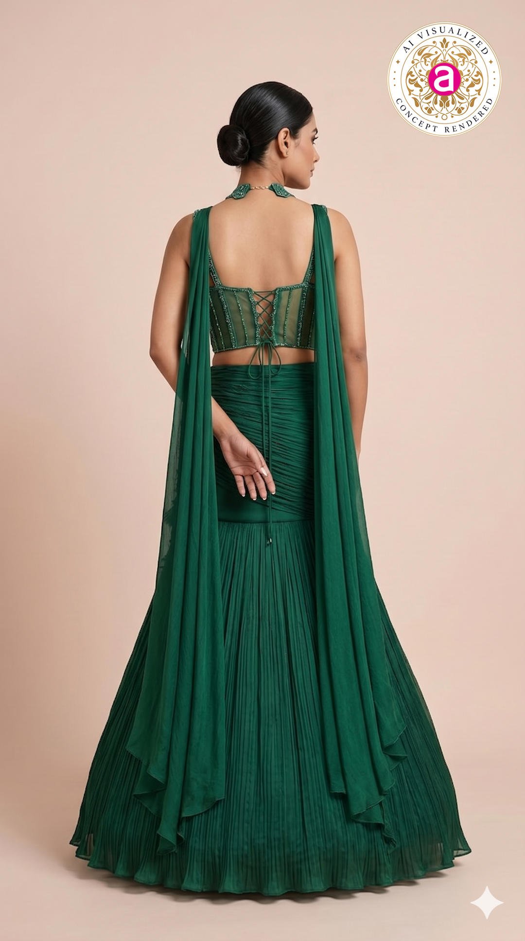 Emerald Green Designer Mermaid Lehenga Set with Embellished Crop Top