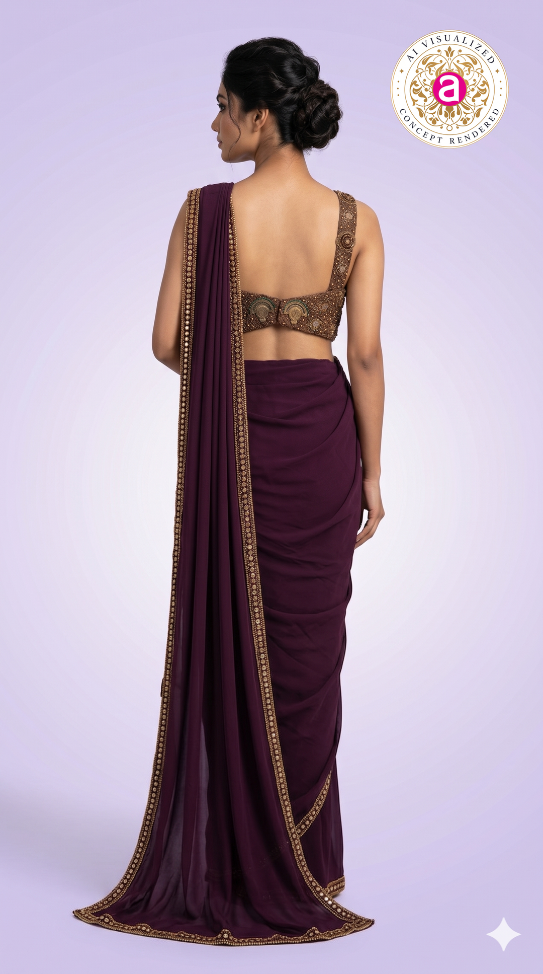 Wine Purple Ready-to-Wear Saree with Embellished Designer Blouse