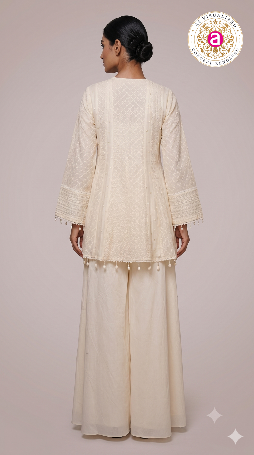 Ivory Embroidered Peplum Kurta Sharara Set