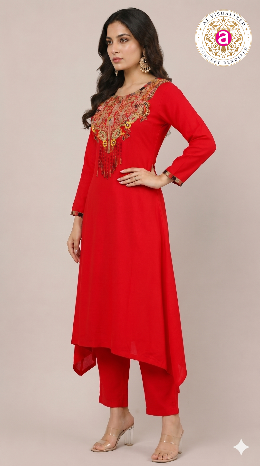 Red Handwork Kurta Pant Set