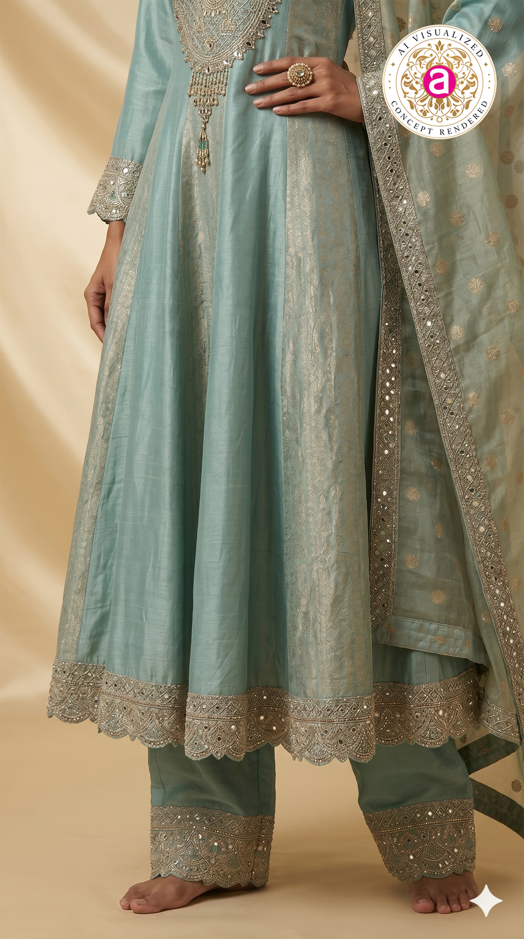 Sea Green Embroidered Anarkali Suit Set with Dupatta