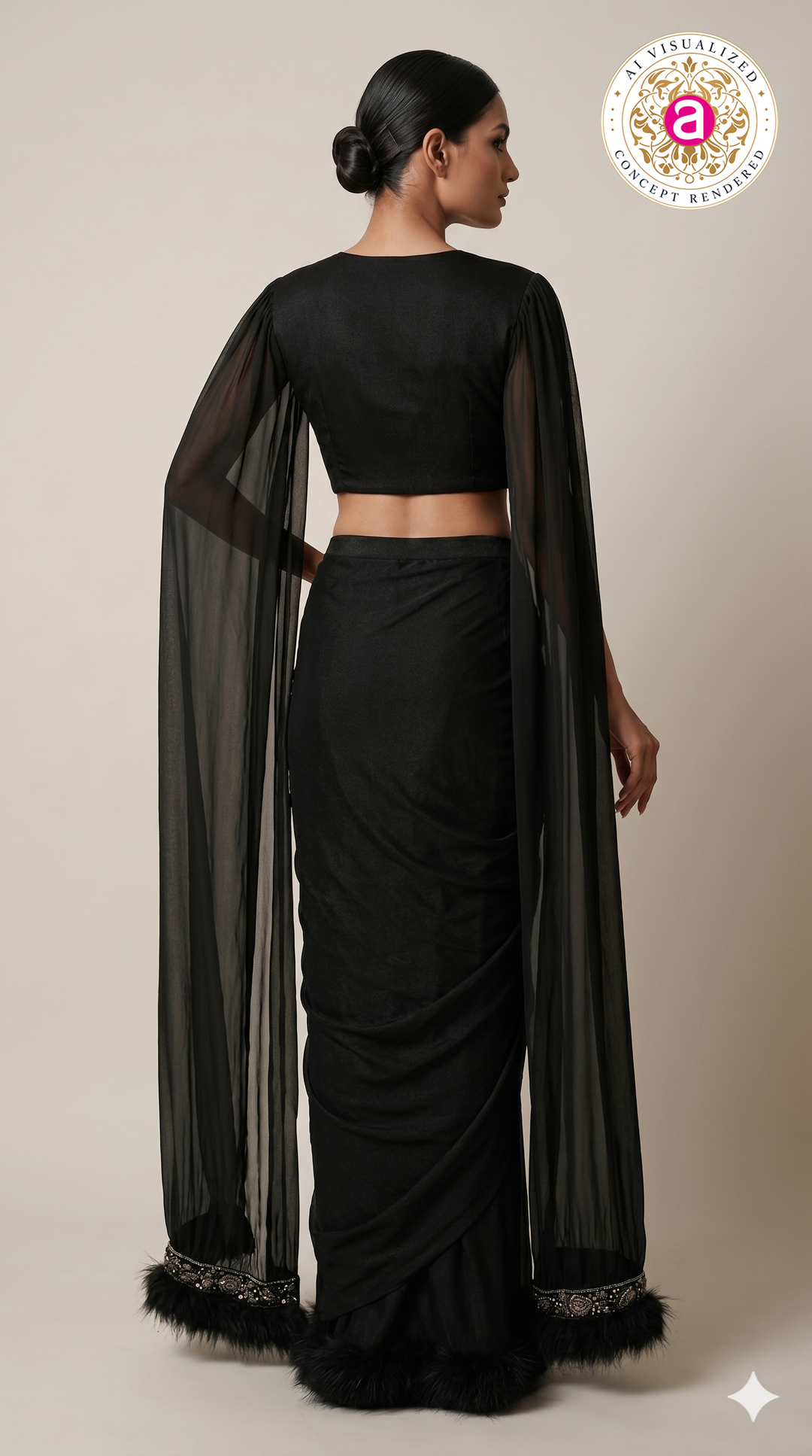 Black Glam Indo-Western Drape Saree with Cape Sleeves